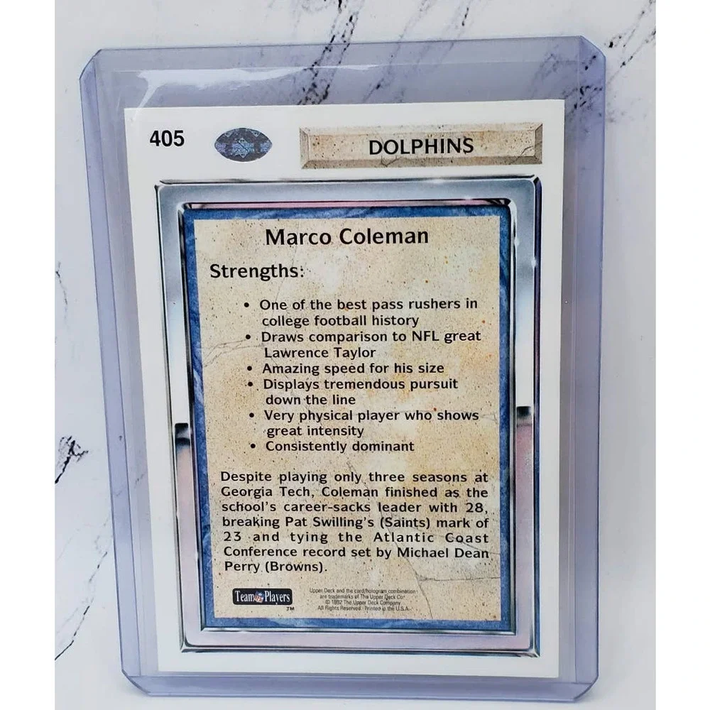 1992 Upper Deck Rooke Force #405 Marco Coleman Miami Dolphins